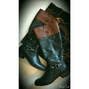 Two-tone Faux Leather Riding Boots