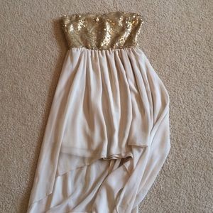 Gold sequin cream high low cocktail dress