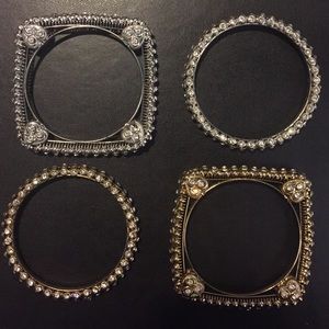 Square and round silver and gold bangles