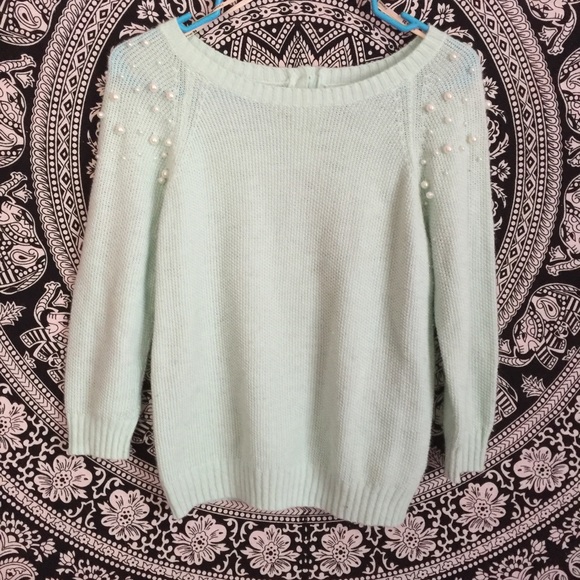 Mint studded shoulder sweater