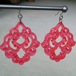 Lucite filigree earrings, hot pink