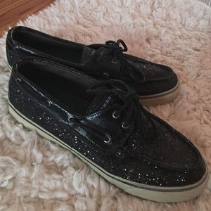BRAND NEW Sperry black glitter shoes