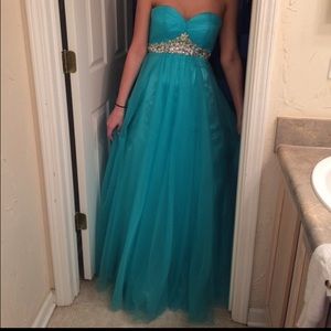 Cecily Brown teal prom dress
