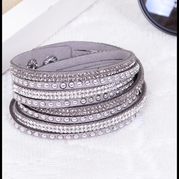 Gray Crystal Rhinestone Wrap Bracelet 2 layers NWT