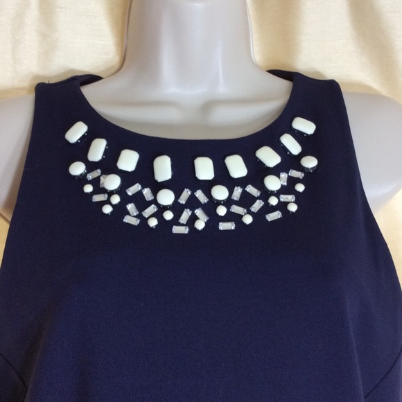 H&M Navy Blue Dress with White Beads Decor. Size M - Picture 2 of 3