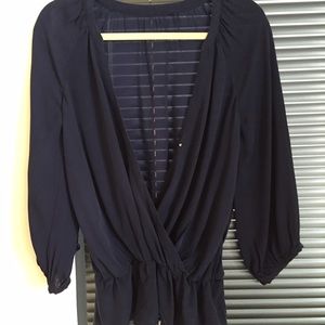 Joie Navy Three Quarter Length Silk Top