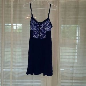 Navy and print mini dress with pockets