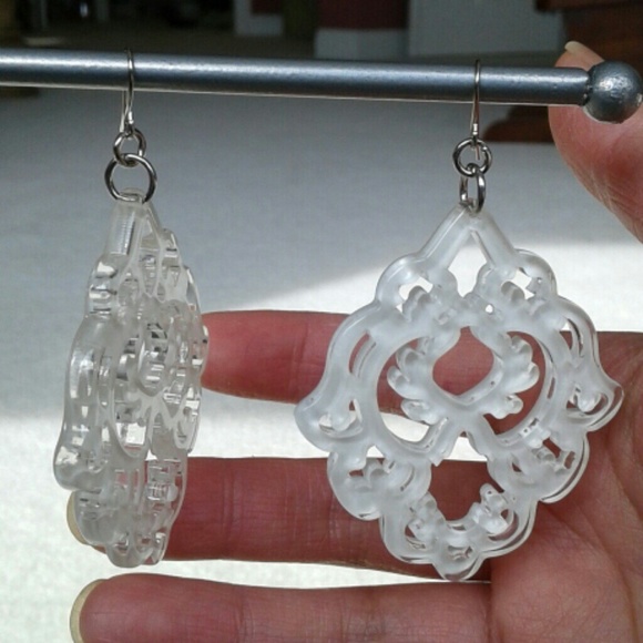 Lucite filigree earrings, white