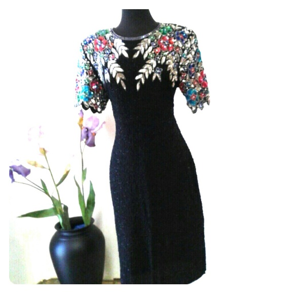 Beaded & sequined vintage silk cocktail dress