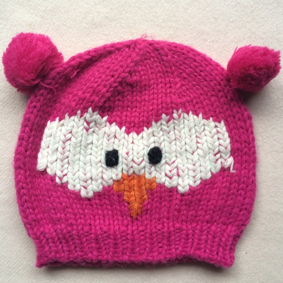Cute pink knit hat.