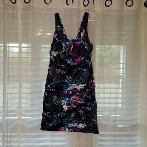 Navy and floral print satin dress