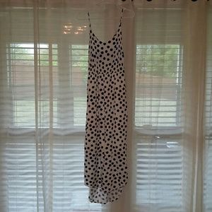 Navy and white polka dot maxi dress