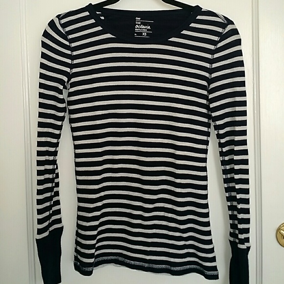 Navy striped waffle crew