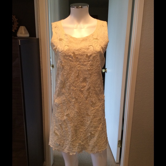 Cream Colored Mini dress with Lace Overlay - Picture 1 of 3