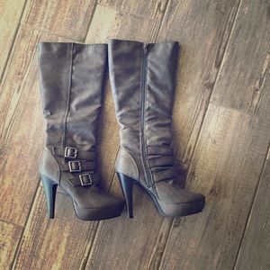 Gray leather boots
