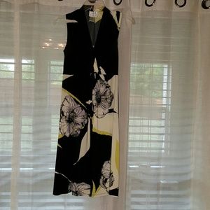 Black, white and chartreuse floral dress