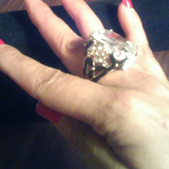 Silver rhinestone cocktail ring