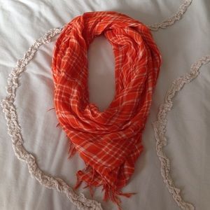Orange and white plaid cotton scarf