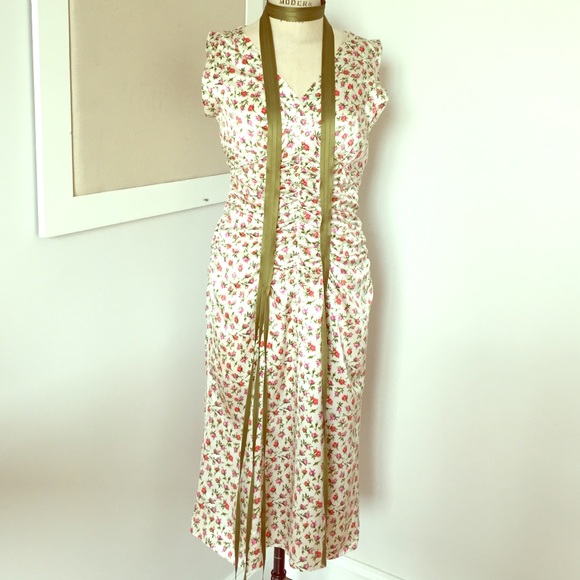 Prada bombshell silk dress with ribbon belt