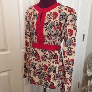 India/Asian Inspired Floral High Belted Top