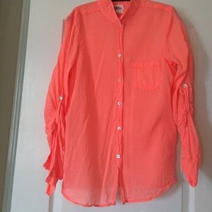 Antropolgies orange long sleeve button down shirt