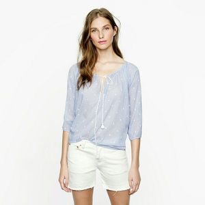 J.Crew Chambray Dot Peasant Top