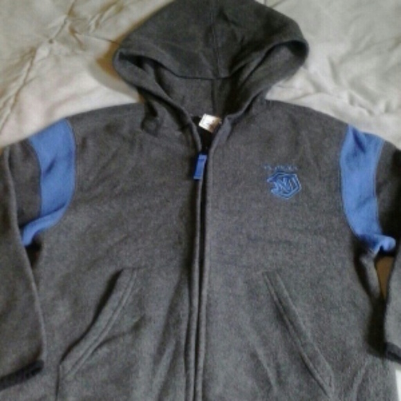 Grey blue stripe sleeve boys hoodie - Picture 2 of 4