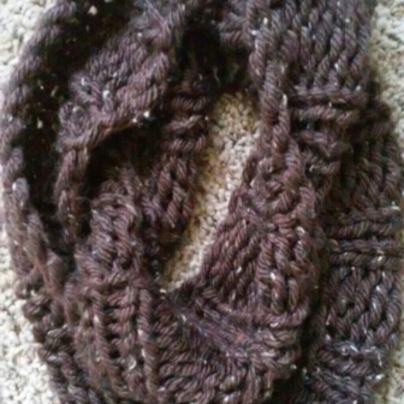 Hand Knit Brown Infinity Scarf
