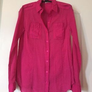 Antropolgies dark pink button down shirt