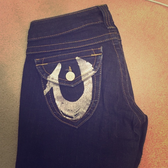 True Religion Dark Skinny Jeans w/ Metallic Pocket