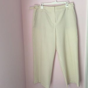 Crop pant. Tan and white stripes.