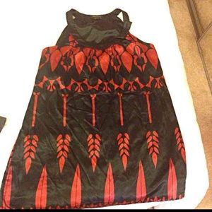 XL silky, bow neckline red and black dress