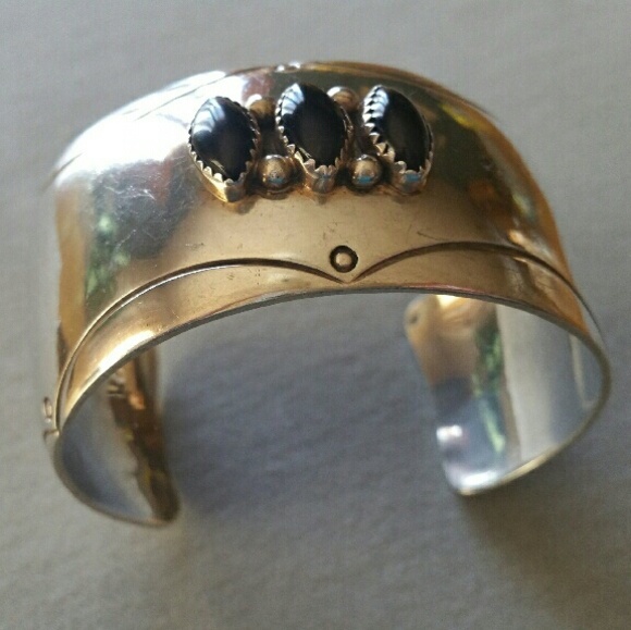 SOLD!  Navajo sterling silver cuff with black onyx