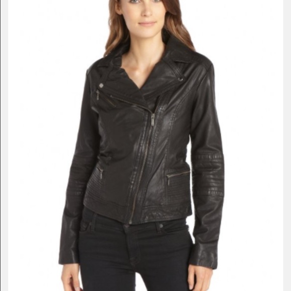 Cole Haan black leather asymmetrical  moto jacket