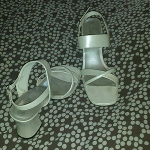 Pearl colored high heel sandals