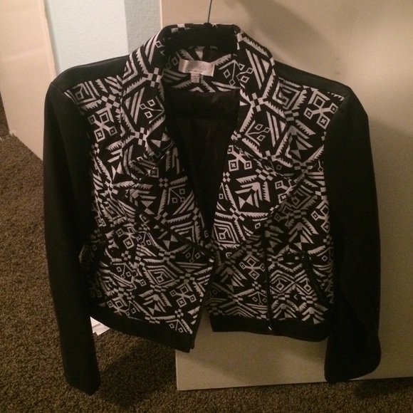 Black and white soulmates leather jacket.