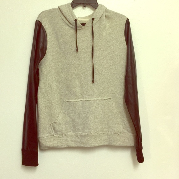 Faux Leather Sleeved Hoodie