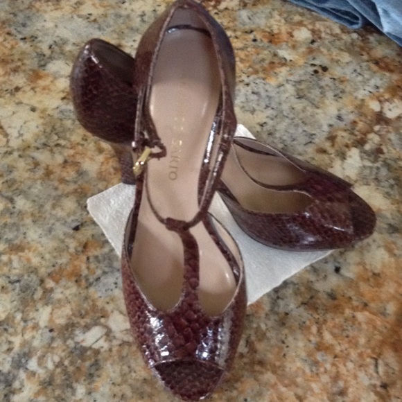 Franco Sarto brown faux snake heels
