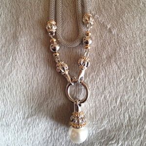 18k white and gold plated pearl necklace