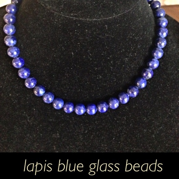 Vintage lapis blue glass beaded necklace beautiful