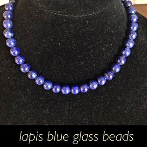 Vintage lapis blue glass beaded necklace beautiful