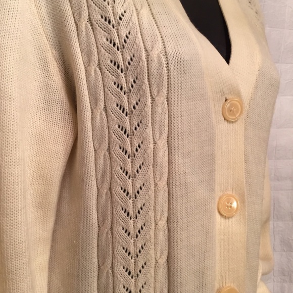 Cream vintage cardigan sweater 70s M - Picture 2 of 4