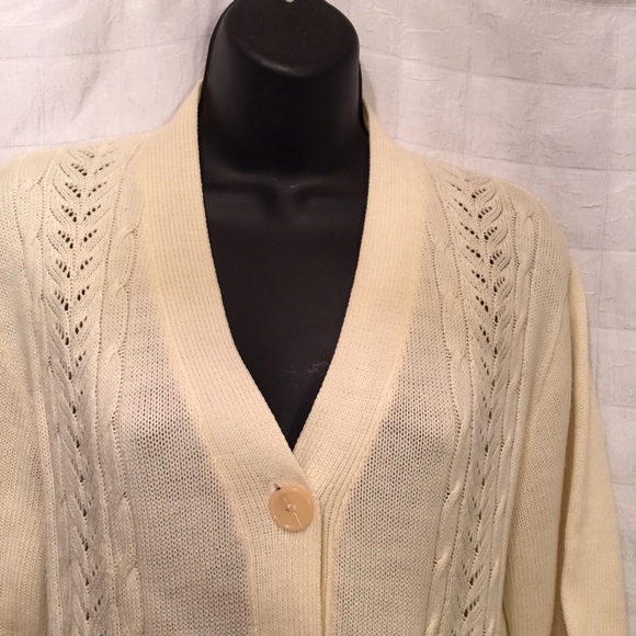 Cream vintage cardigan sweater 70s M - Picture 3 of 4