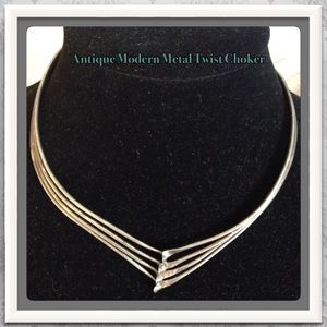 Vintage Metal Twist Choker Necklace Adjustable