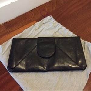 Barneys New York black leather envelope clutch