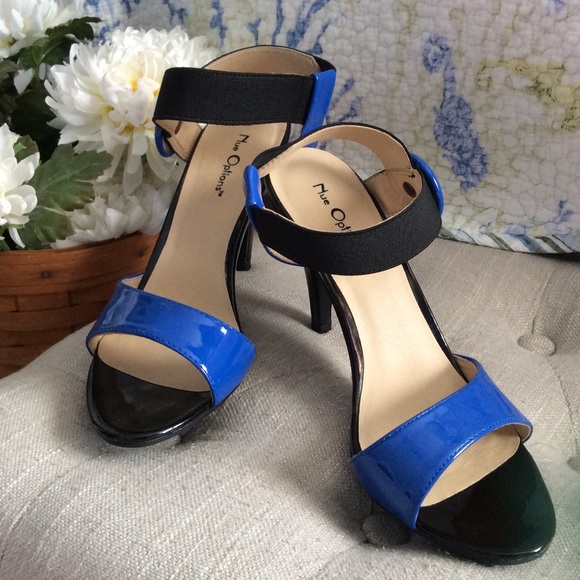 Nue Options Shoes - Nue Options Blue/Black Button Heels NWOT