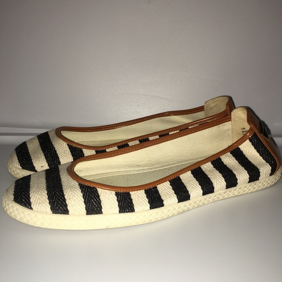 Nine West Navy & White Striped Canvas Flats Size10