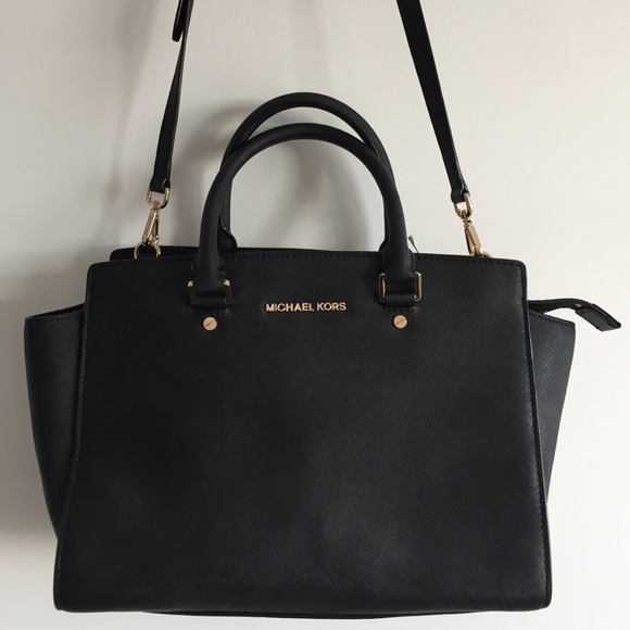Michael Kors Handbags - Michael Kors Leather Selma Satchel Bag in Black