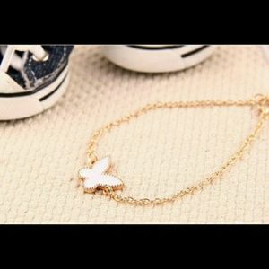 Gold plated white butterfly chain bracelet