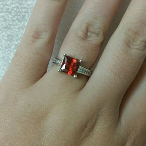925 STERLING SILVER RED GARNET & CZ RING